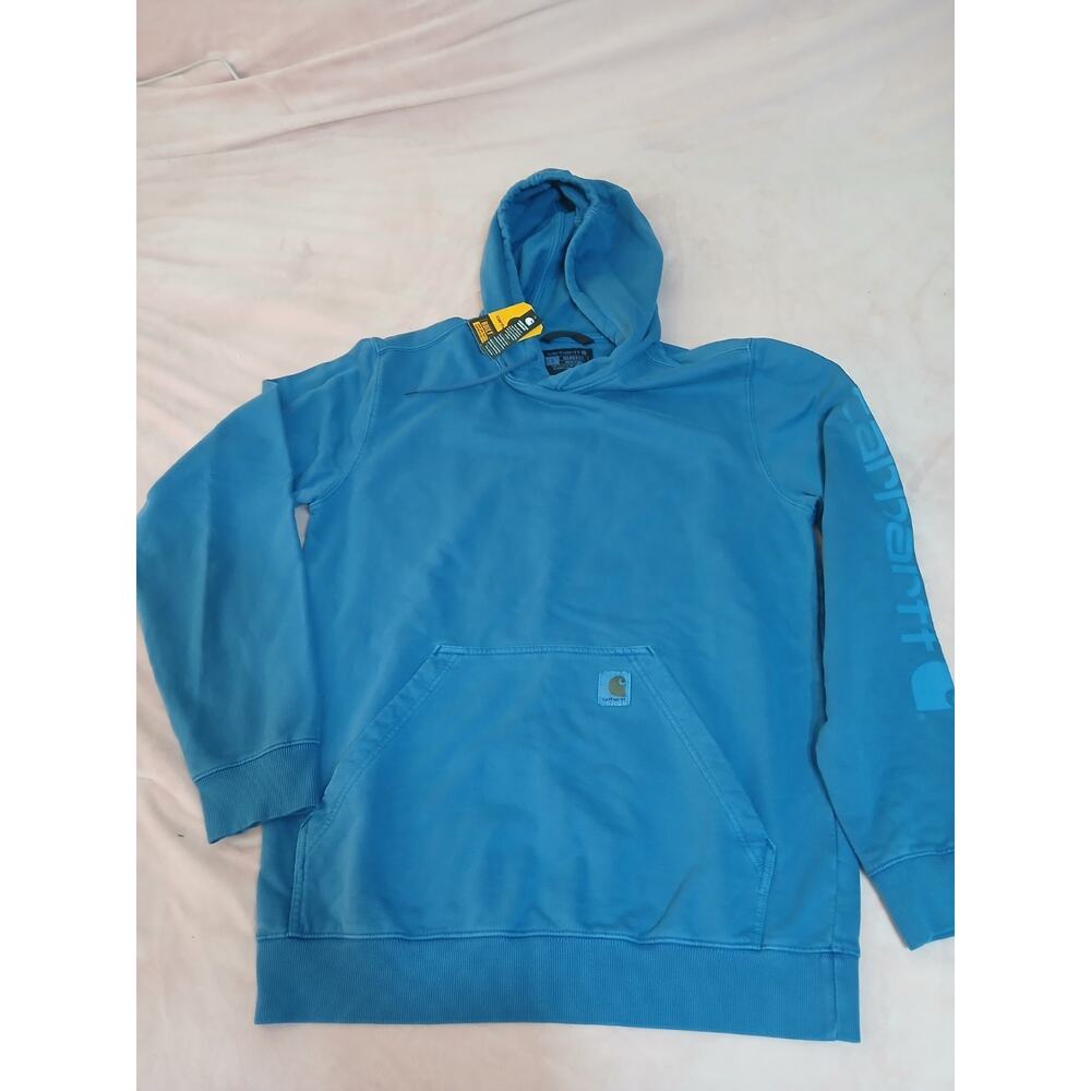 Carhartt Men's Relaxed Fit Blue Cotton Pullover Hoodie Logo Size S - Picture 2 of 5